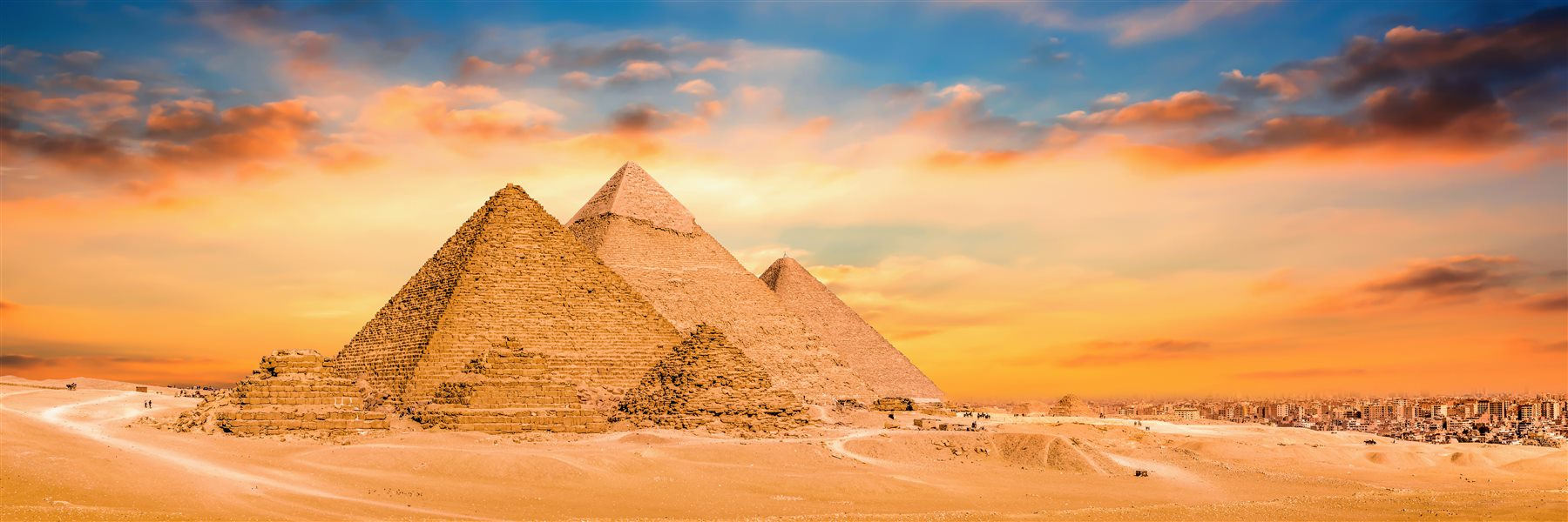 The pyramids of Giza at sunset
